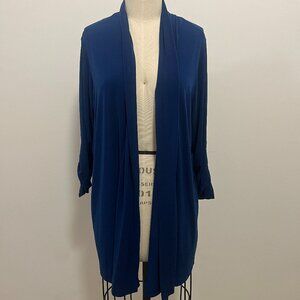 Susan Graver Navy Blue Rolled Sleeve Open Front Cardigan